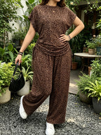 Leopard Print Casual Long Pants Set with Side Drawstring Pleated Home Wear, Can Be Worn Alone - Leopard C