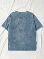 Plus Size - Plus Size - Casual Everyday Washed T-Shirt with a Retro Crew Neck And Short Sleeves, Designed for Plus Sizes And Featuring a Love Print - Blue