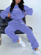 Women'S Letter Print Sweatshirt And Long Pants Fashion Outfit - Purple Blue