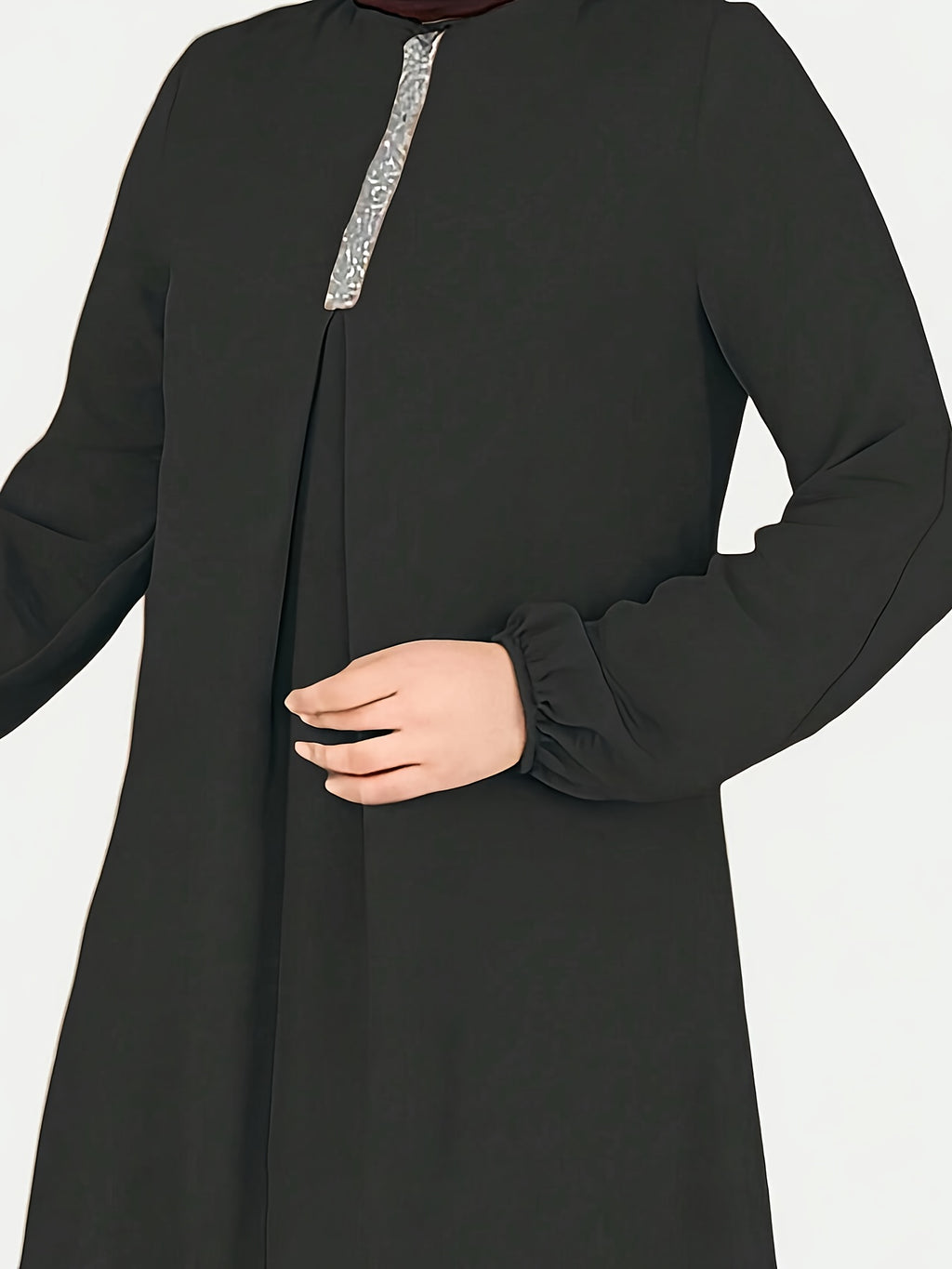 A Two-Piece Set Featuring a Solid Color Round-Neck Shirt Paired with Loose Long Pants, Designed for Middle Eastern Women'S Casual Fashion, Suitable for Turkish Women'S Attire - Black