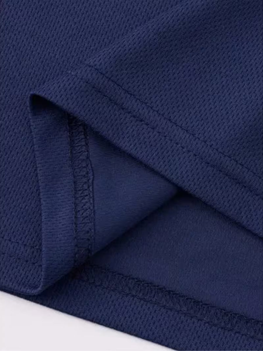 Men'S Versatile Fashion T-Shirt, Unisex Comfortable Short Sleeve Tee, Mesh Breathable Short Sleeve - Navy Color