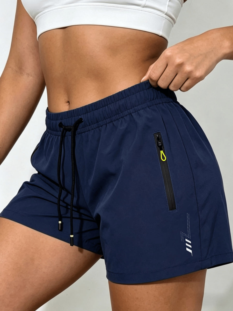 Women'S Summer New Lightning Print Yoga Shorts, Quick-Drying Breathable Fabric, Hot Pants Style, Casual Athletic Style, Elastic Waistband Design, with Waist Drawstring And Zipper Pocket, Women'S Casual Athletic Shorts, Suitable for All Seasons - Deep Blue