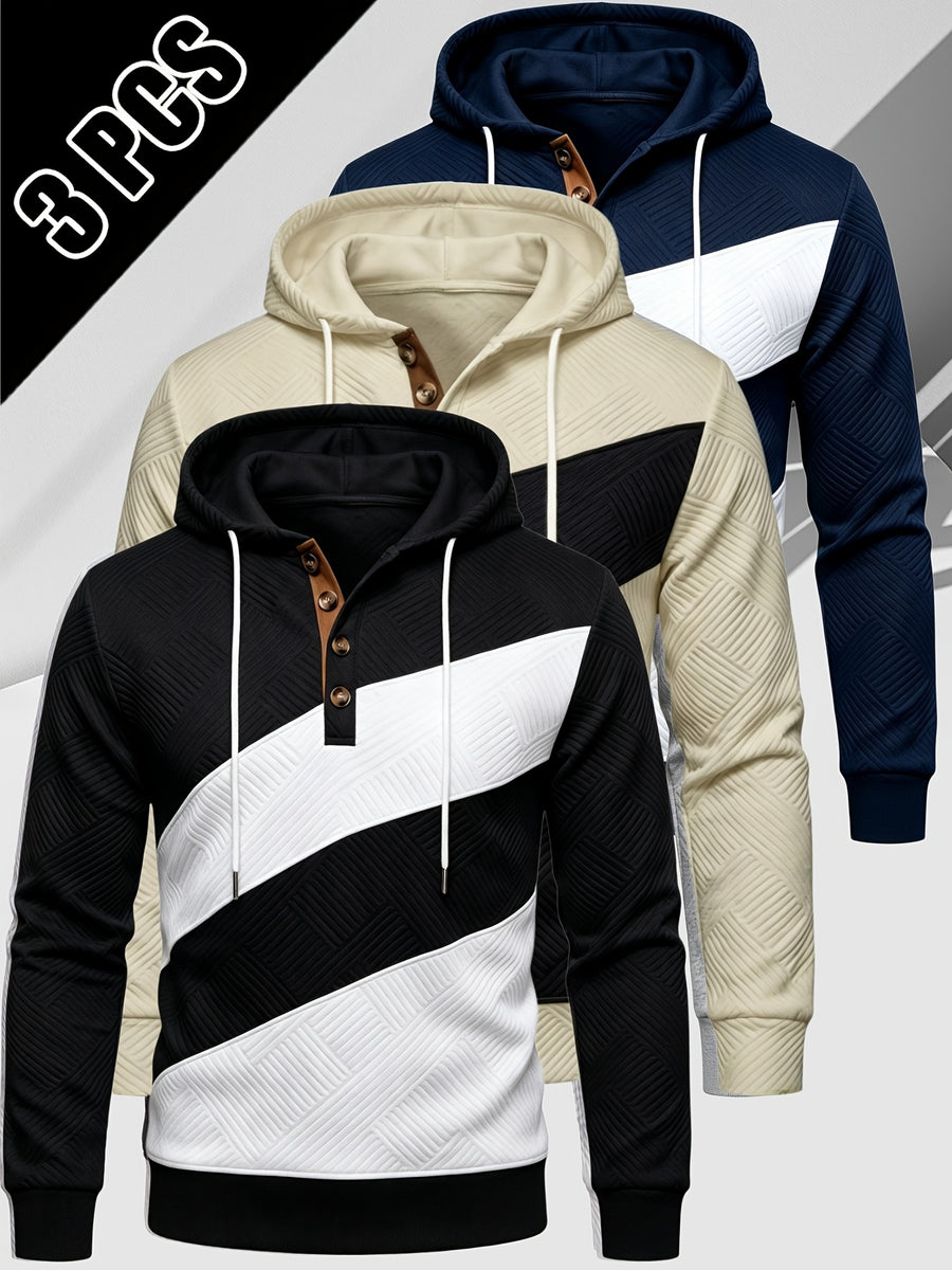 3pcs Value Pc - Heavyweight Fabric, Spring/Autumn Long Sleeve Shirt - Suitable for Street Style, the Perfect Gift Choice - Black+Khaki+Navy