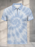 Men'S Summer Zipper Collar Short Sleeve Polo Shirt Cloud Pattern Digital Print Casual Fashion Street Style T-Shirt Outdoor Breathable Top - Mixed colors