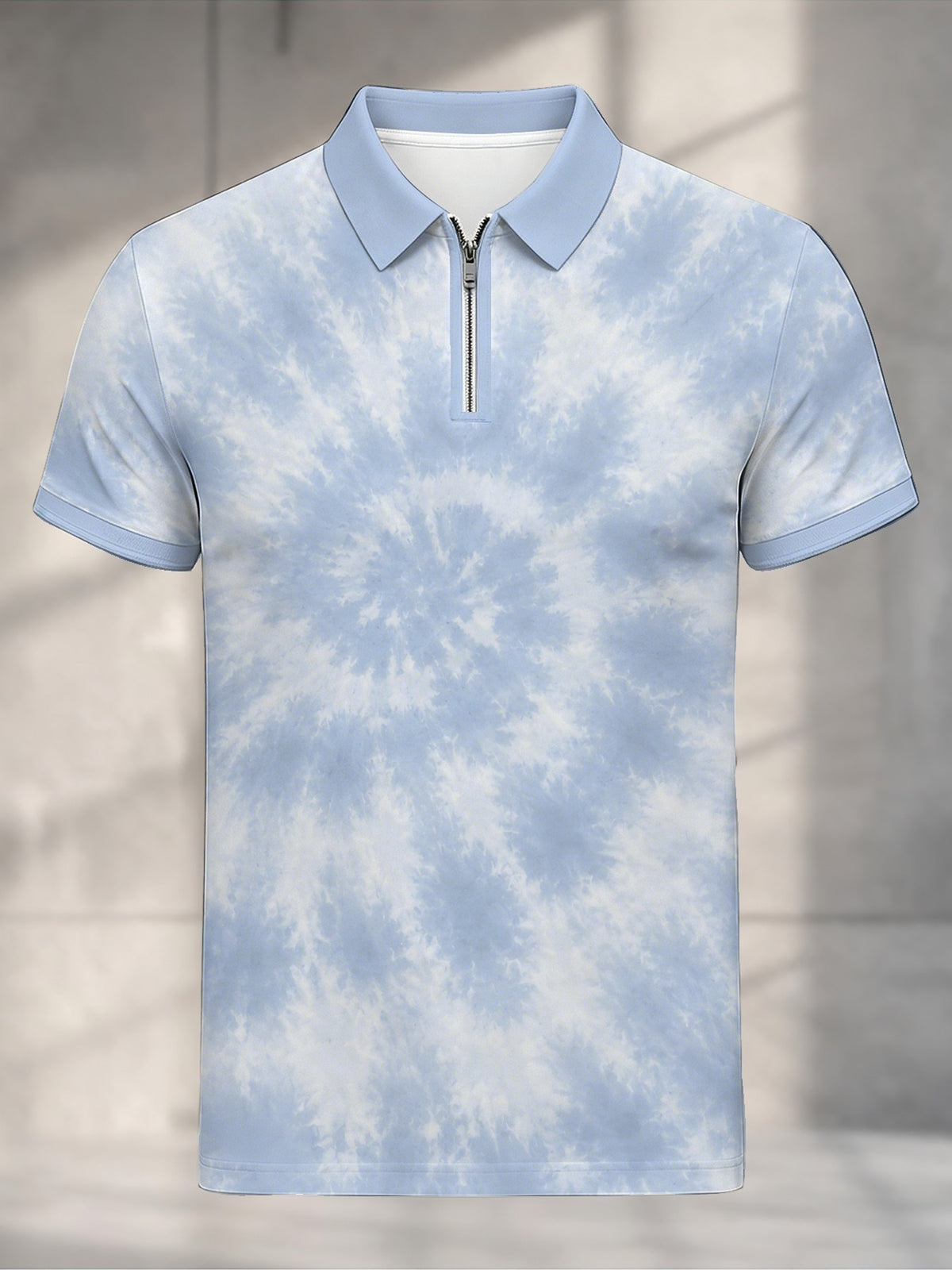 Men'S Summer Zipper Collar Short Sleeve Polo Shirt Cloud Pattern Digital Print Casual Fashion Street Style T-Shirt Outdoor Breathable Top - Mixed colors