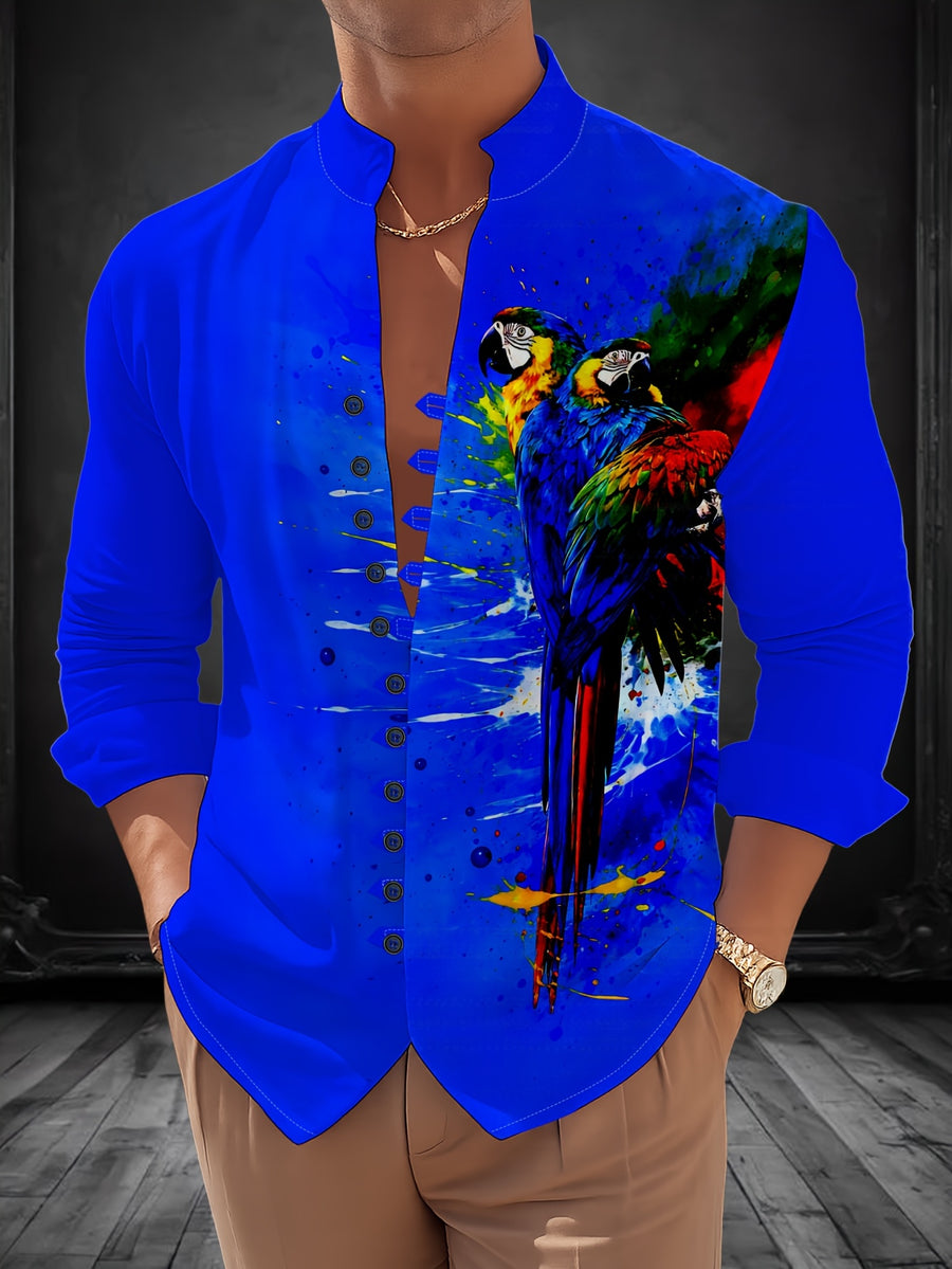 Men'S Fashion Stand Collar Long Sleeve Shirt with 11-Row Buttons Casual Versatile Top - Mixed Color 8