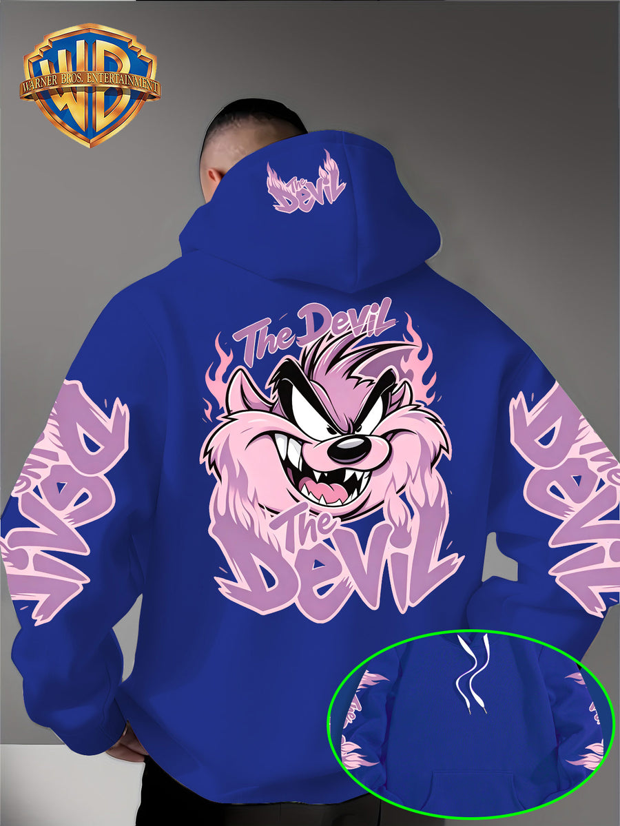 Le Yitong Tasmanian Devil Big Mouth Monster Print Hoodie, with Sleeve Print Design, Kangaroo Pouch And Drawstring Hood, Suitable for Autumn/Winter Casual Wear And Outdoor Activities - Blue