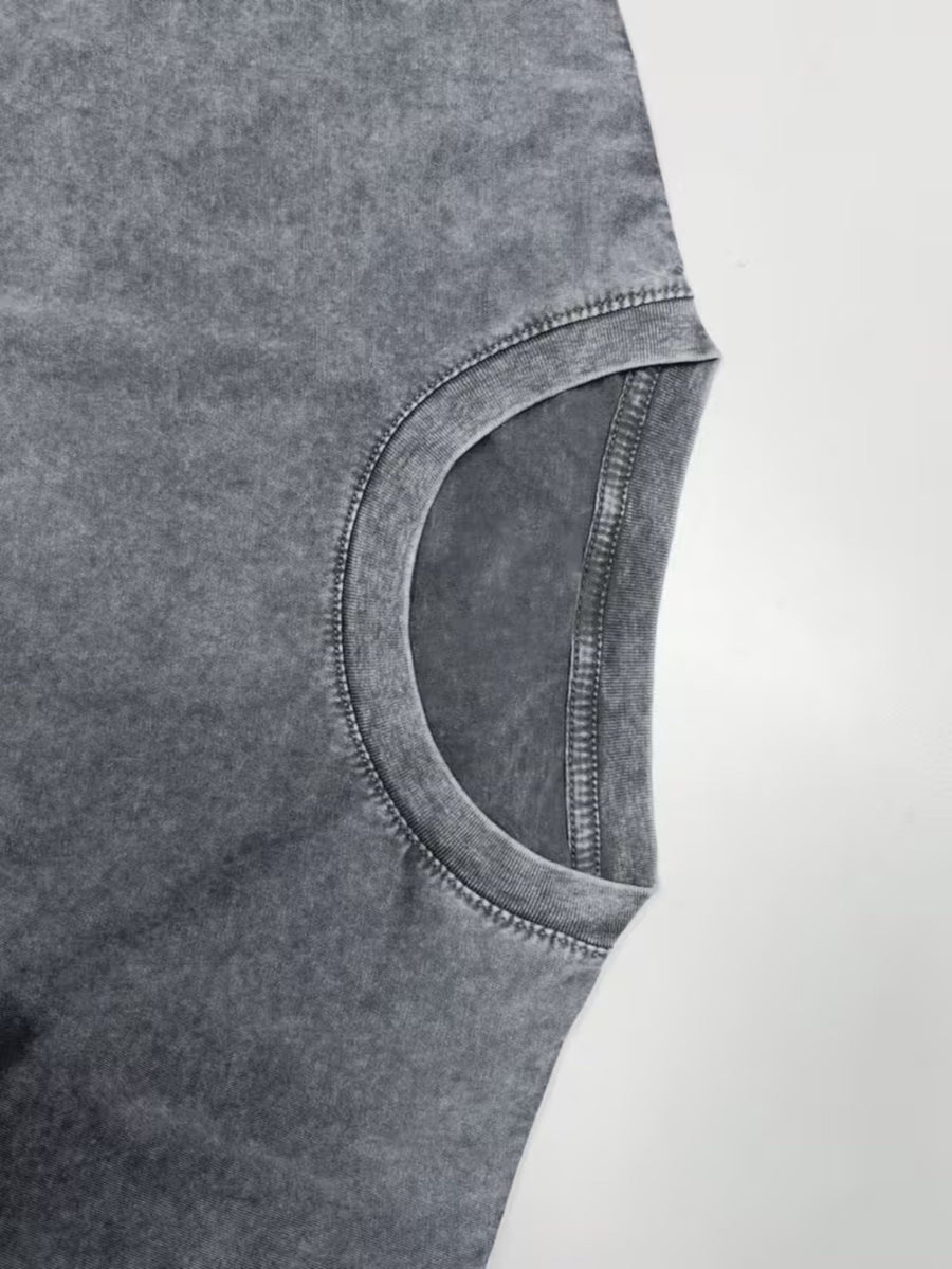 Men's T-shirt - High-street Style Distressed Finish Short-sleeved Men's T-shirt, Blue-black Gradient Geometric Creative Print, Versatile and Slimming, Machine Washable. - Light Grey
