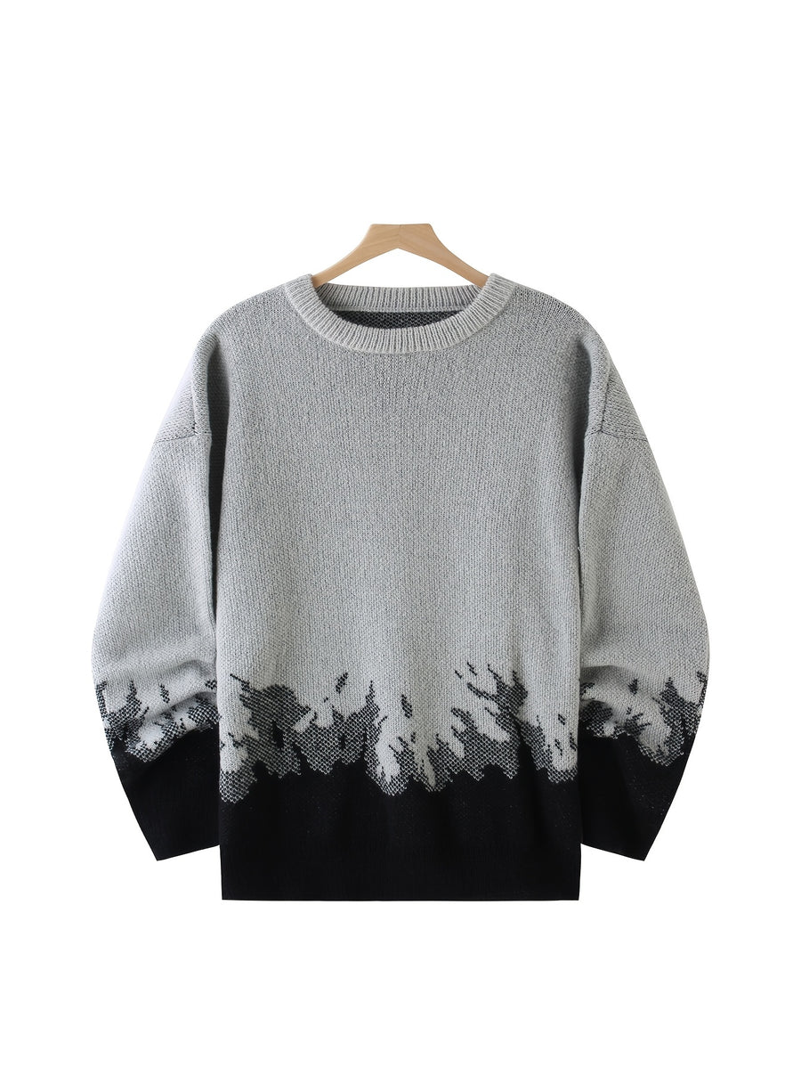 American High Street Gradient Flame Sweater | Trendy Design Knit Top - Grey