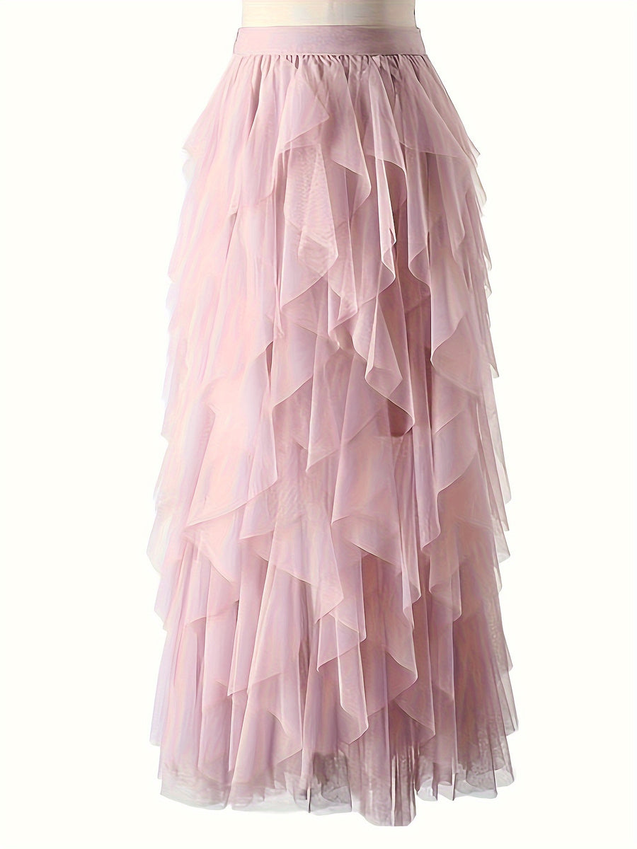 Classic Mesh Irregular Fairy Dress - Pink