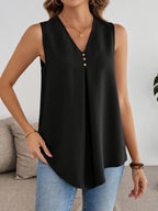 Women'S Summer Casual Pleated Irregular Hem Print Sleeveless Vest Top - Black