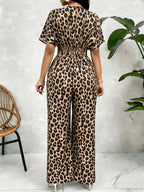 Women'S Leopard Print Batwing Sleeve Jumpsuit | Elegant V-Neck, Suitable For Spring/Summer/Fall - Leopard 1