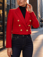 Women'S New Fashion Red Premium Style, Versatile Long Sleeve Short Length Waist-Defining Blazer with Lining - Red