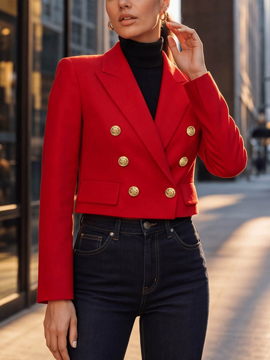 Women'S New Fashion Red Premium Style, Versatile Long Sleeve Short Length Waist-Defining Blazer with Lining - Red