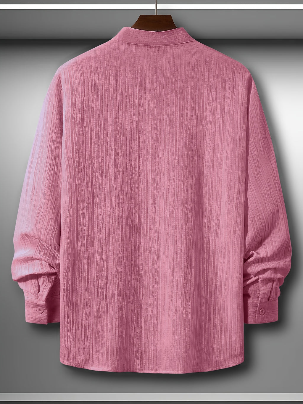 [Pearson OBM] Men'S Comfortable Long Sleeve Casual Shirt - Party Wear, Lightweight Breathable Stand Collar Button-Up, Versatile for Daily Wear, Activities, And Outings, Fashionable Men'S Clothing for Various Occasions, Street Style - Rose Red