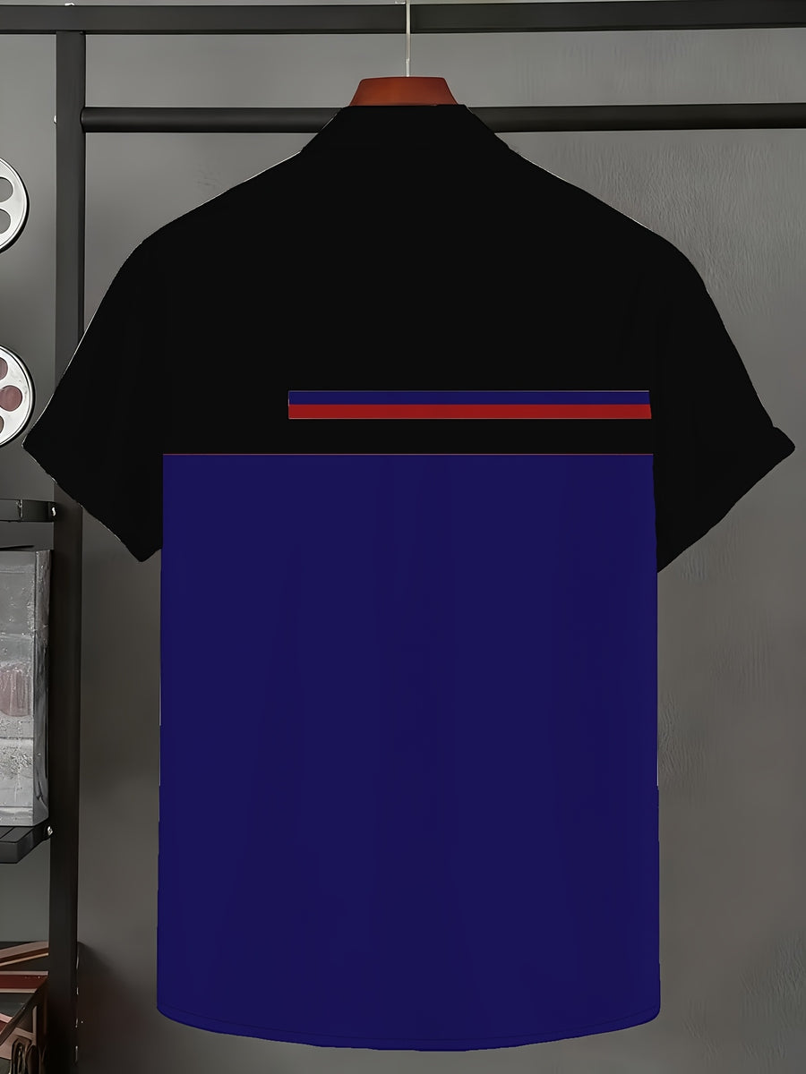Fashionable and Minimalist Men's Shirt, 3D Printed Men's Summer New Short-Sleeve Shirt - Black