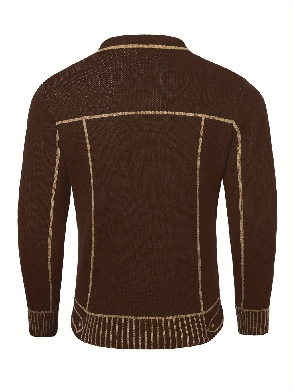 Men'S Casual Knit Cardigan, Fall Winter New Fashion Line Design Cardigan Sweater - Brown
