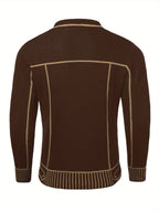 Men'S Casual Knit Cardigan, Fall Winter New Fashion Line Design Cardigan Sweater - Brown