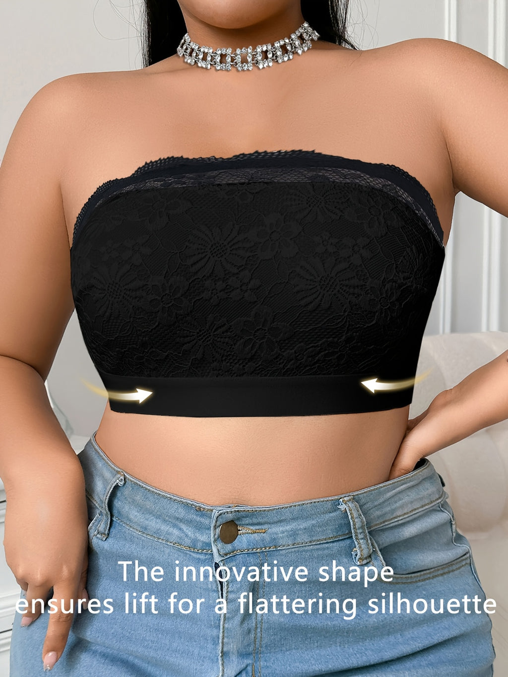Lace-paneled Plus-size Women's Bra with Side-release Buckles, Wire-free Bralette, Casual and Comfortable, Beautiful Back Design, Thin S Style - Black