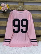 Autumn and Winter New European & American Style Women's "251.46cm Number Print Loose Casual Long Sleeve Top - pink color