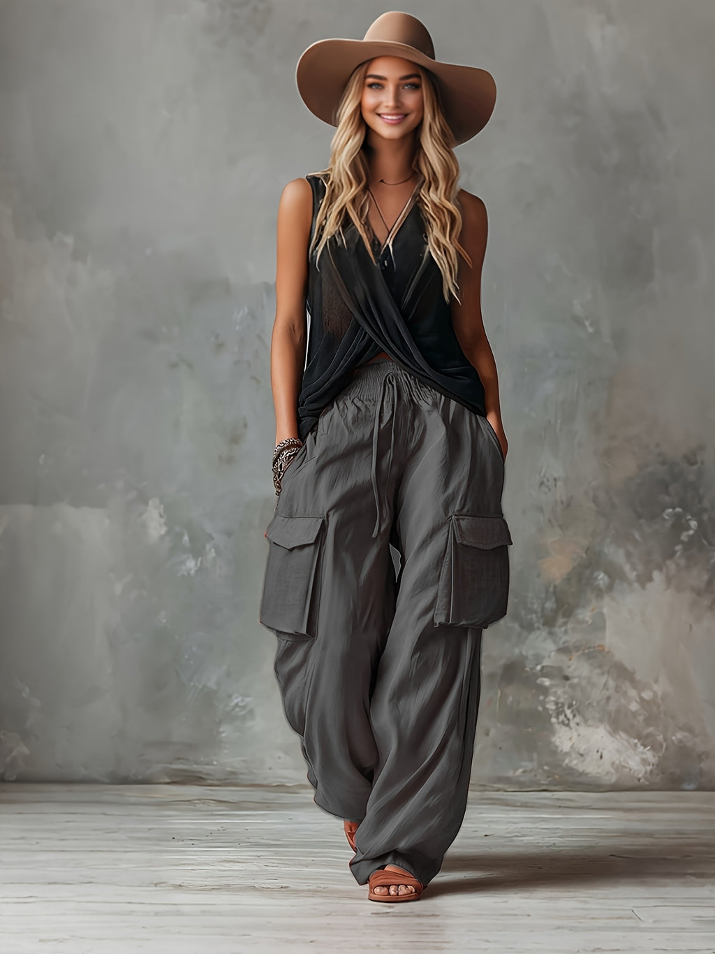 Women'S Elegant Casual Outdoor Pocket Cargo Pants - Dark Gray