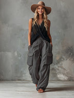 Women'S Elegant Casual Outdoor Pocket Cargo Pants - Dark Gray