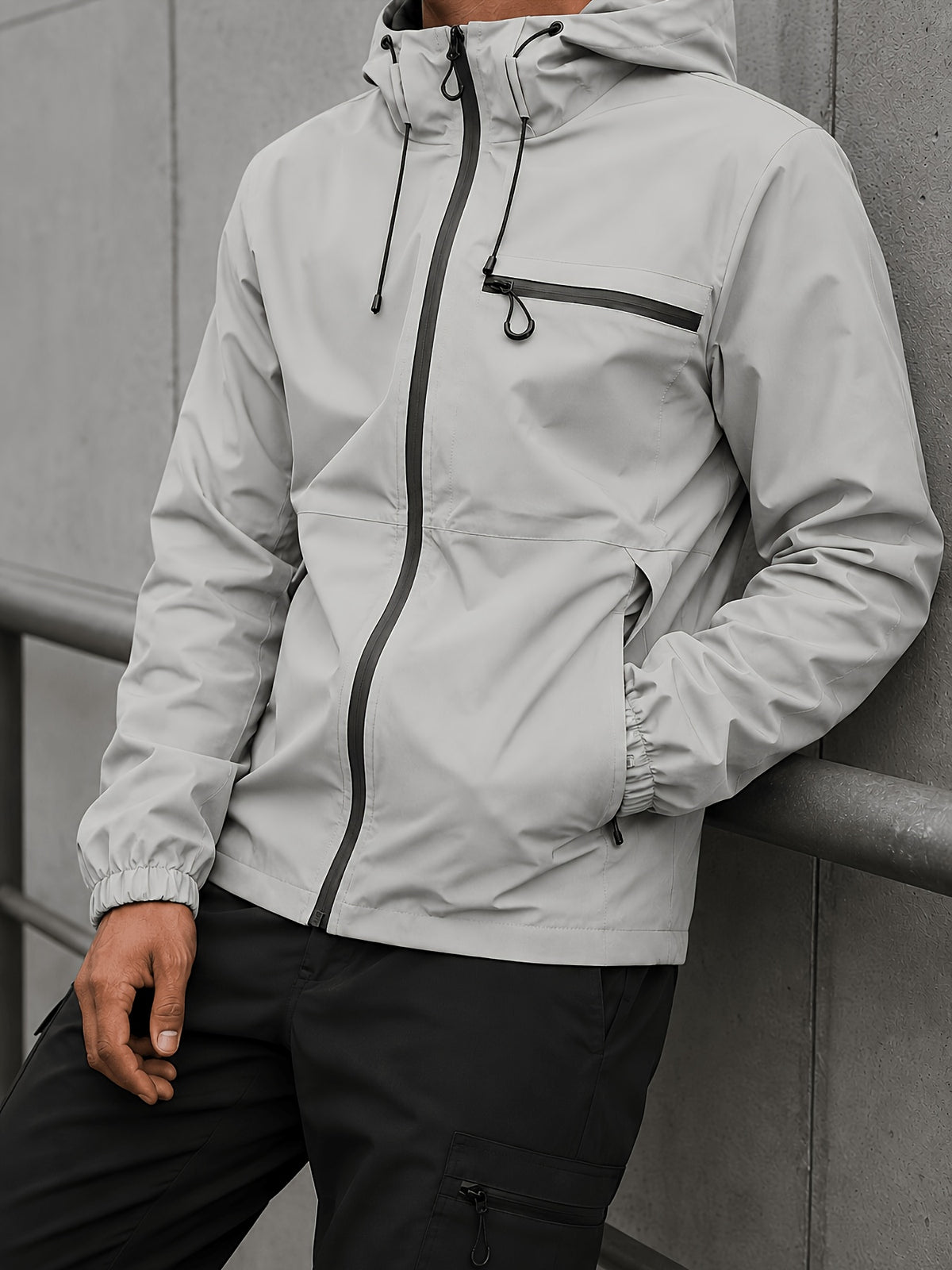 Men's Hooded Functional Jacket, Outdoor Casual Windproof Outerwear, Stand Collar Zipper Multi-Pocket Top, Spring/Autumn Urban Commuting Sports Jacket - Grey