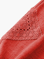 Women's Color Block Lace Casual Drawstring Waist Bow Capri Pants with Pockets - Red