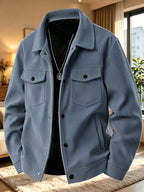 Men'S Solid Color Corduroy Cargo Jacket, Multi-Pocket Casual Coat, Fashionable And Versatile Trendy Top - Blue