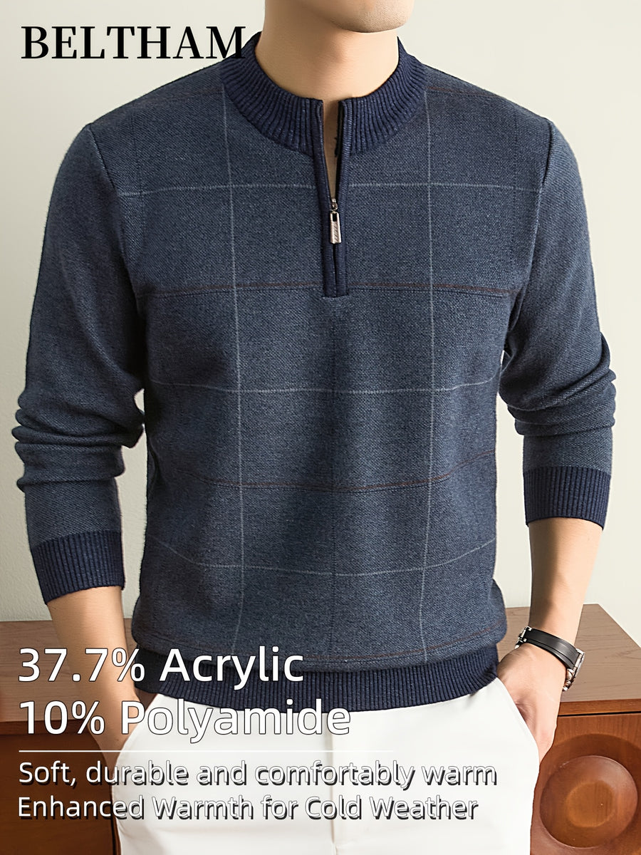 Men' Thick Warm Winter Knit Sweater Half-Zip Collar Pullover - Soft Thermal Long Sleeve Round Neck Sweater Suitable for Casual, Business, Outdoor Wear, Ideal Gift for & Husband, Fishing, Camping, Daily Use, Hand Washable - Green