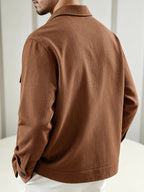Fashionable Casual Men's Lightweight Jacket, Single-breasted Long-sleeve Shirt, Casual Solid-color Lapel Shirt, Versatile Cardigan for Daily Commutes and Outdoor Wear, Men's Casual Attire, Ideal Gift - Coffee Color