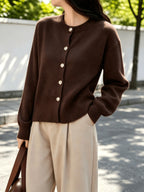 Cozy Women's Cardigan with Floral Button Accents, Soft Stylish Cardigan for Casual Daily Wear - Coffee Color