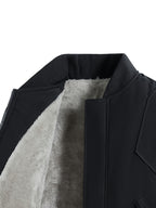 DIFFELEMENT 1pc Men's -Lined Thickened Baseball Collar Flight Jacket, Windproof and Warm with Inner Lining, Outer Jacket with Zipper Pockets, Zipper Cardigan Jacket, Regular Fit Design, Suitable for Daily Casual Wear and Outdoor Activities for Cold - Black