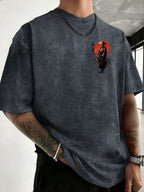 Drop-shoulder Vintage Washed T-shirt, Exclusively for the Fashion-forward Crowd. A Loose-fitting, Comfortable, High-quality Pure Cotton Short-sleeve Top, an Essential Piece for Streetwear Trends - Navy Color