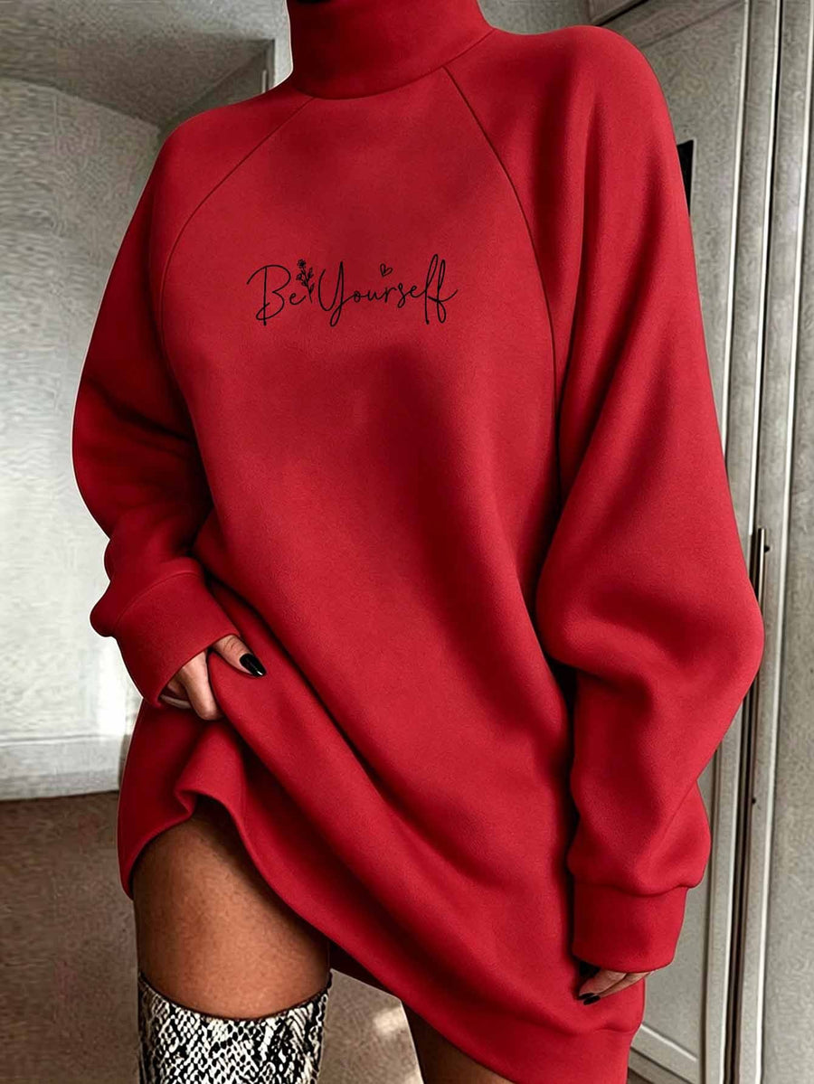 Be Yourself Flower Lettering Womens Sweatshirt Autumn Winter Long Length Outdoor Office Travel Party Date Casual Wear - Red