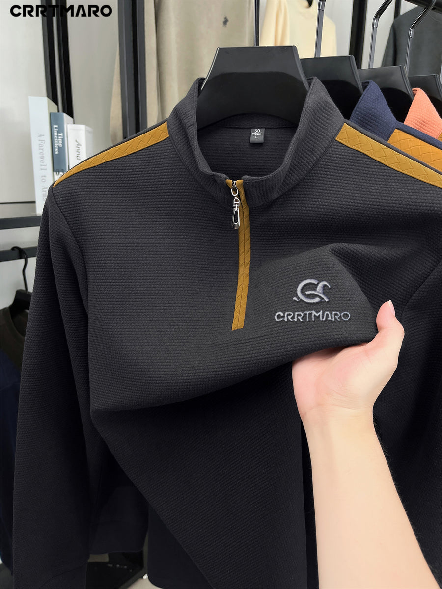 Katemar CRRTMARO New Summer Men's Long Sleeve Crew Neck Simple Casual High-End Breathable T-Shirt Men's Apparel RY - Black