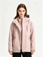 3-In-1 Shell Jacket Women'S Autumn Winter Outdoor Sports Wear Detachable Inner Lining Warm Mountaineering Coat - Mineral Powder
