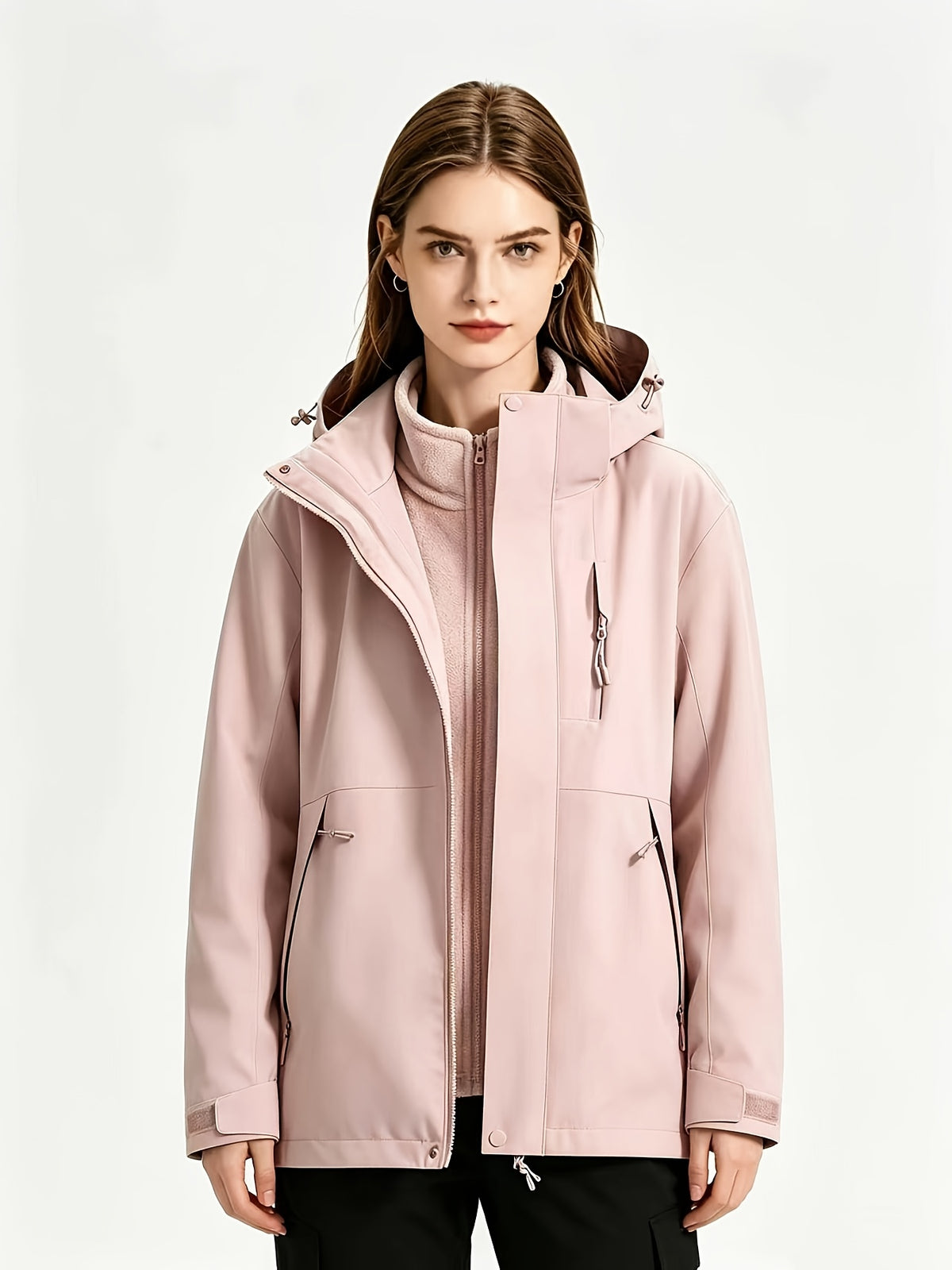3-In-1 Shell Jacket Women'S Autumn Winter Outdoor Sports Wear Detachable Inner Lining Warm Mountaineering Coat - Mineral Powder