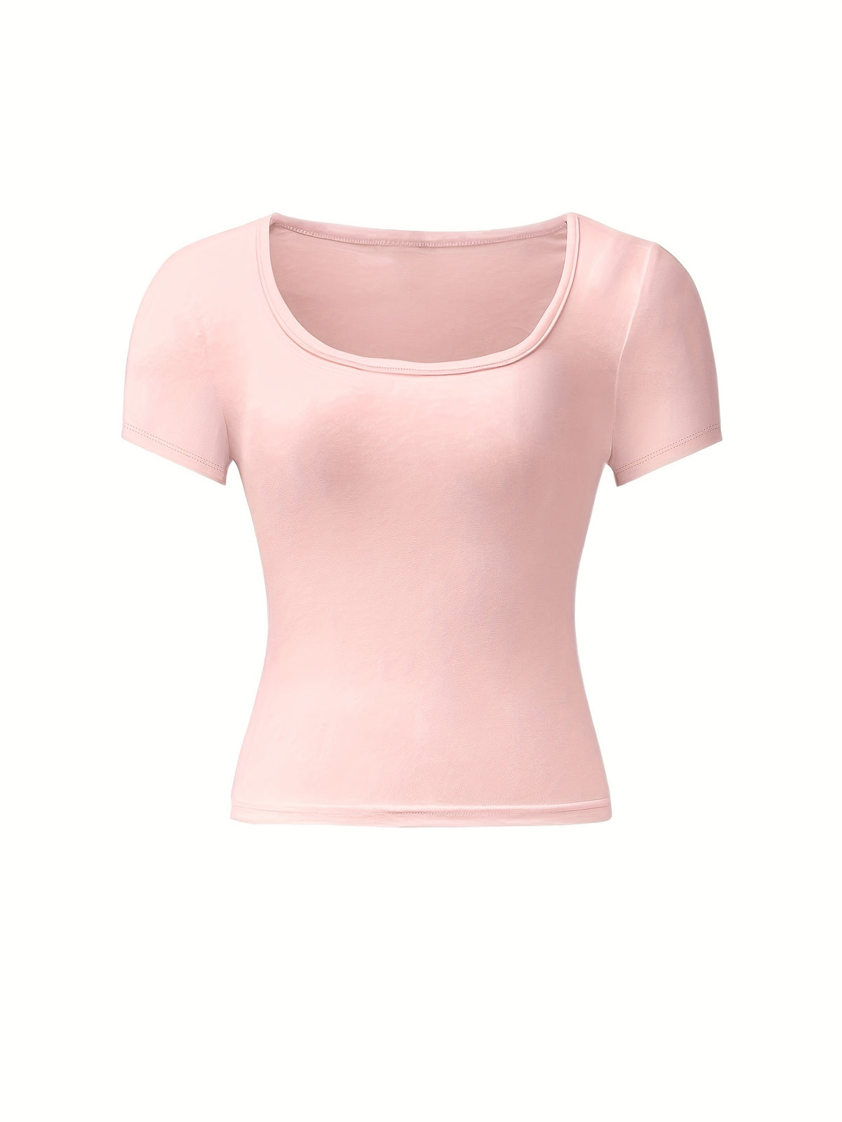 4pcs Set U-Neck Short-Sleeved T-Shirt Women'S Summer New Solid Color Slim Short All-Match Top - Pink+Brown+White+Black