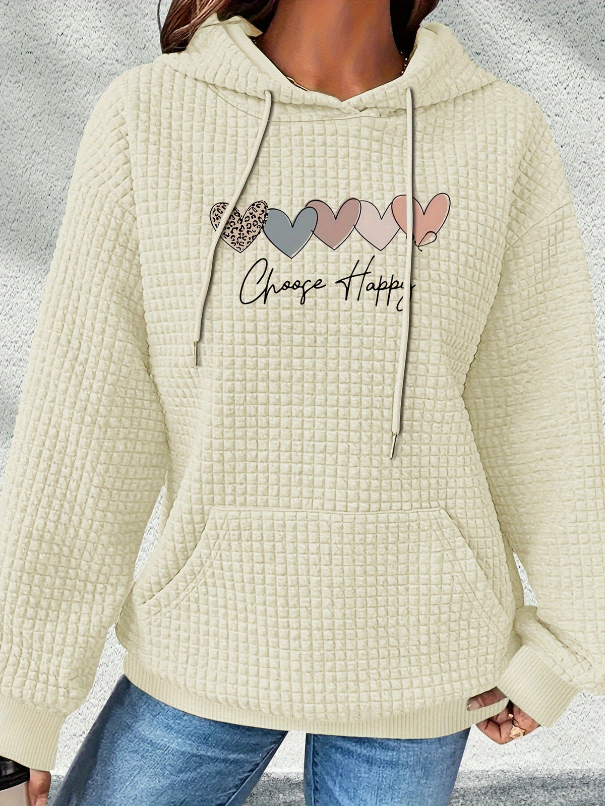 Graphic Print Hoodie, Drawstring Casual Hooded Sweatshirt for Fall And Spring, Women'S Clothing - Apricot
