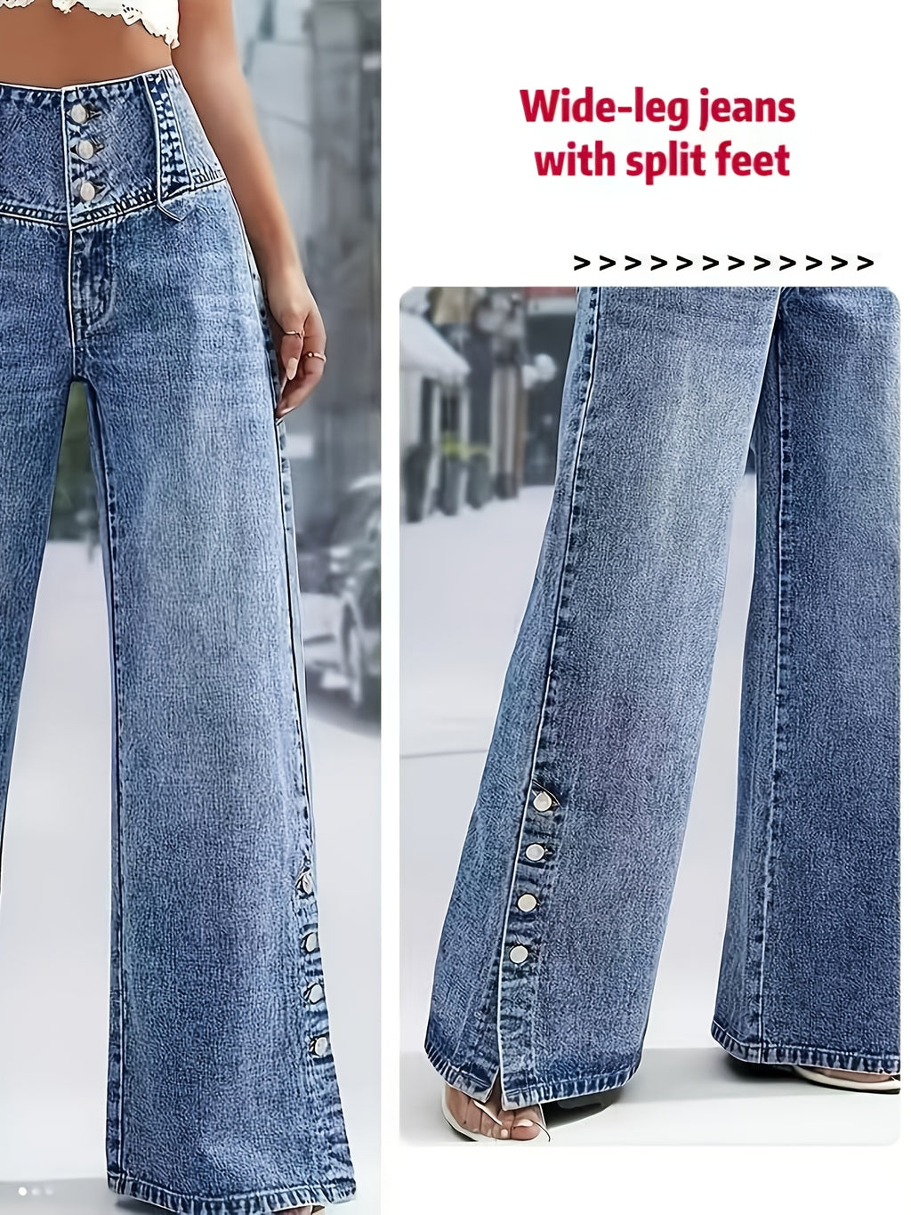 Western Retro Straight Button-Fly High-Waist Women'S High-Stretch Jeans - Deep Blue