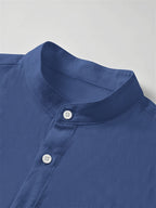 Zhiyu OBM Men's New Stand Collar Solid Color -Look Long Sleeve Shirt 4pcs Set, Simple Stand Collar Design, High-Quality Men's Long Sleeve Button- Shirt for Spring, Autumn, and Winter - Suitable for Outdoor Leisure, Vacation, Travel, and Formal Wear - Navy Blue + Sky Blue + Pink + Rose Red