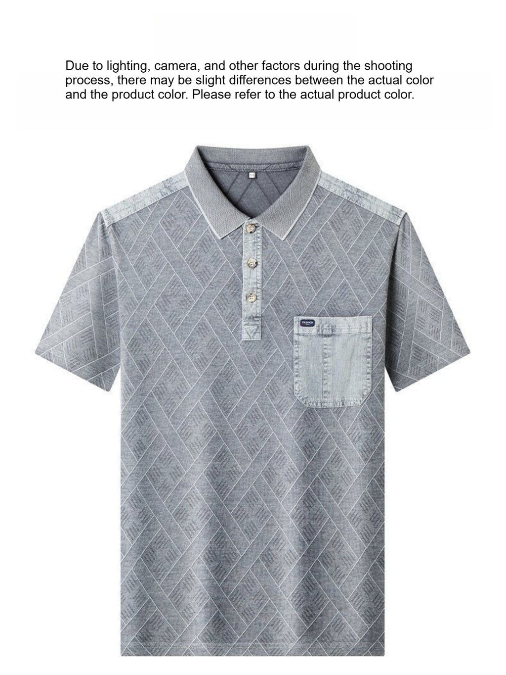 Men'S Washed Distressed Denim Style Polo Shirt, Blend Jacquard Breathable Short Sleeve Middle-Aged Dad Wear - Grey