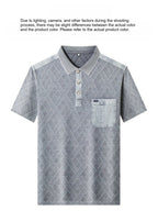 Men'S Washed Distressed Denim Style Polo Shirt, Blend Jacquard Breathable Short Sleeve Middle-Aged Dad Wear - Grey