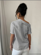 Casual Striped Off-the-Shoulder Shirt - Black