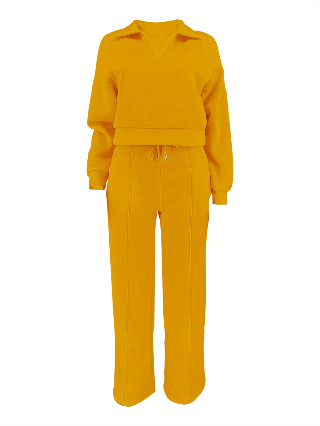 Women'S Casual Easy Solid Color Long Sleeve Hoodie And Pants 2pcs Set, Street Style, Suitable for Spring Autumn Daily Commute And Outing - Yellowish-brown