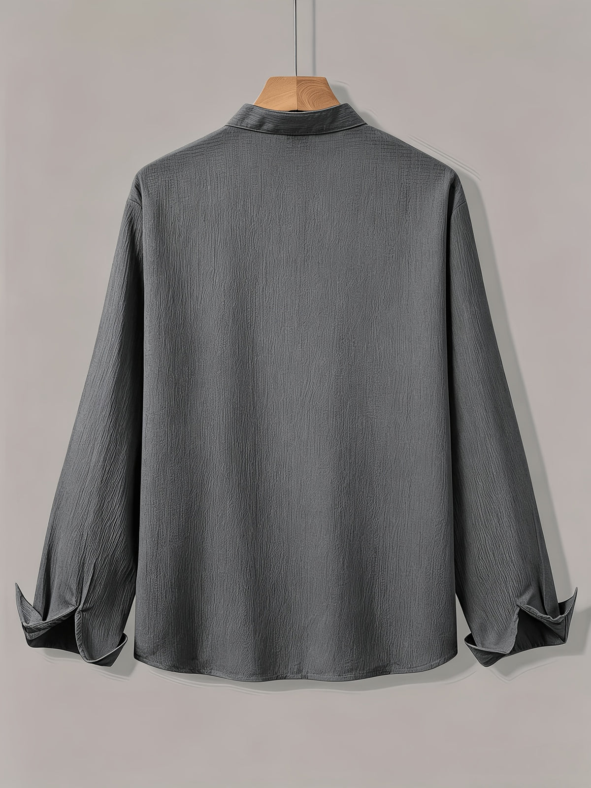 [Know And Give OBM] Men'S Long Sleeve Button-Casual Beach Shirt - Spring Summer Autumn, Commute Style, Light Mature Casual, All-Match Top, Beach Wear, Stand Collar Shirt with Relaxed Fit, Men'S Solid Color, Comfortable Top - Dark Gray