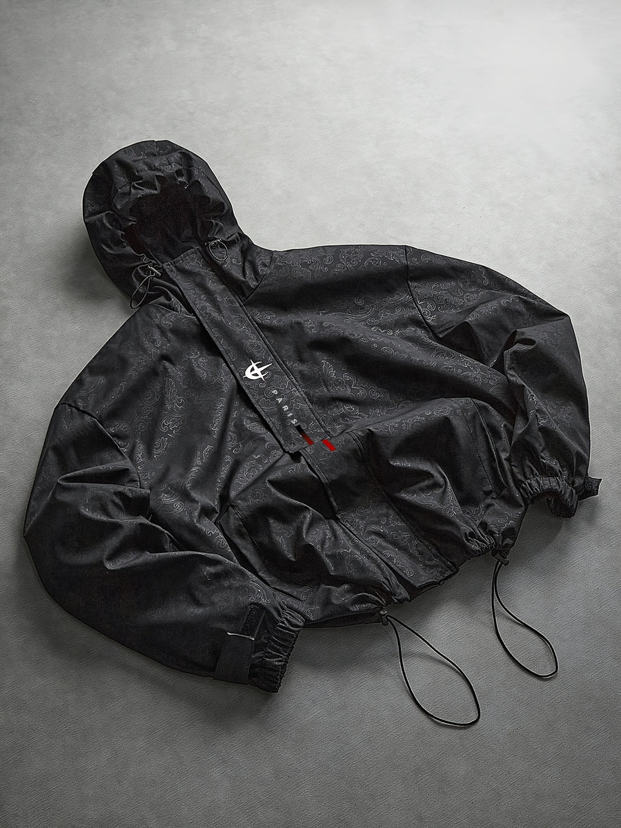 Men's Hooded Sports Jacket with Letter Print and Drawstring Hem, Spring and Autumn Daily Outings, Parties, Holidays, Old Boyfriend, Husband Gift - Black