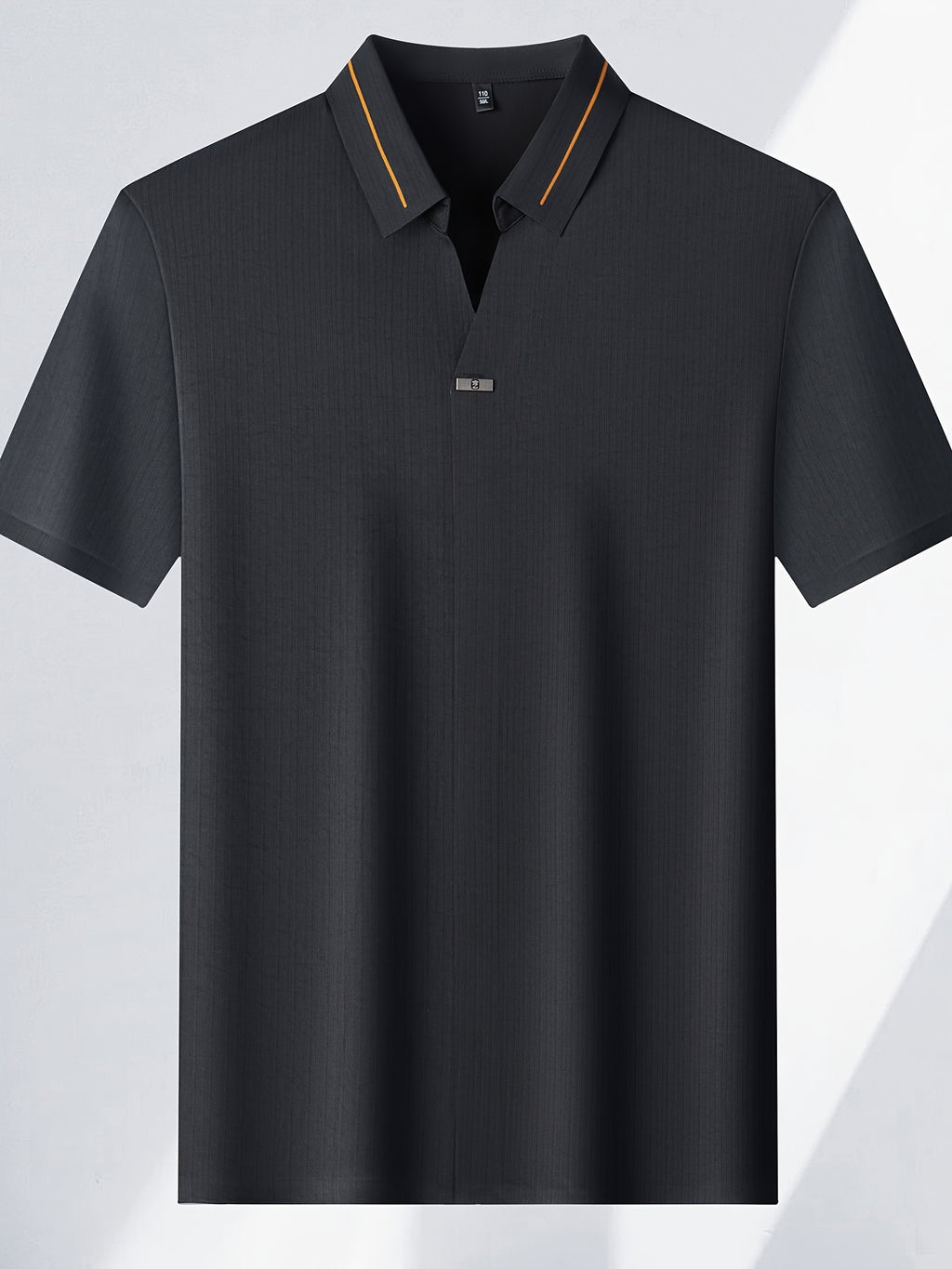 Men'S Seamless Short-Sleeved Polo, Summer Color-Block Ruffled Collar, Breathable Iron-Free Business Solid Color Casual Shirt - Black