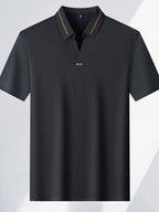 Men'S Seamless Short-Sleeved Polo, Summer Color-Block Ruffled Collar, Breathable Iron-Free Business Solid Color Casual Shirt - Black